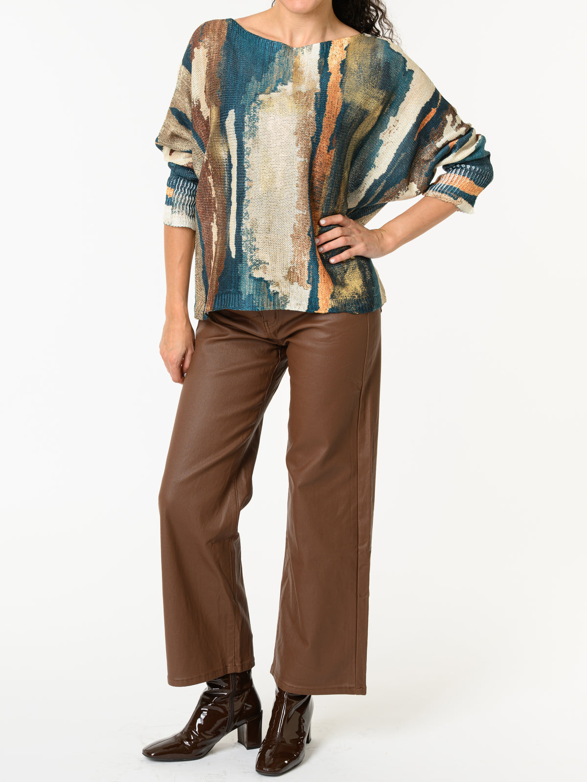 NEW - Chandail bleu sarcelle et beige avec dorures