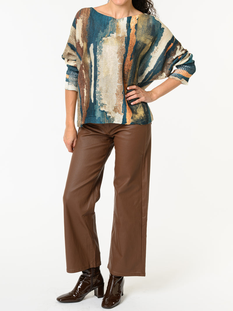 NEW - Chandail bleu sarcelle et beige avec dorures