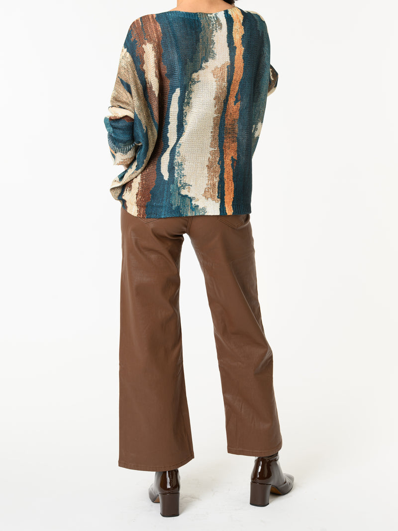 NEW - Chandail bleu sarcelle et beige avec dorures