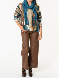 NEW - Chandail bleu sarcelle et beige avec dorures