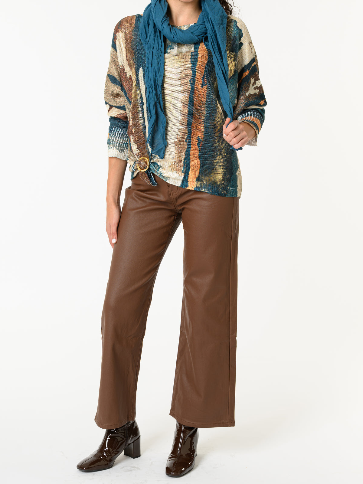 NEW - Chandail bleu sarcelle et beige avec dorures