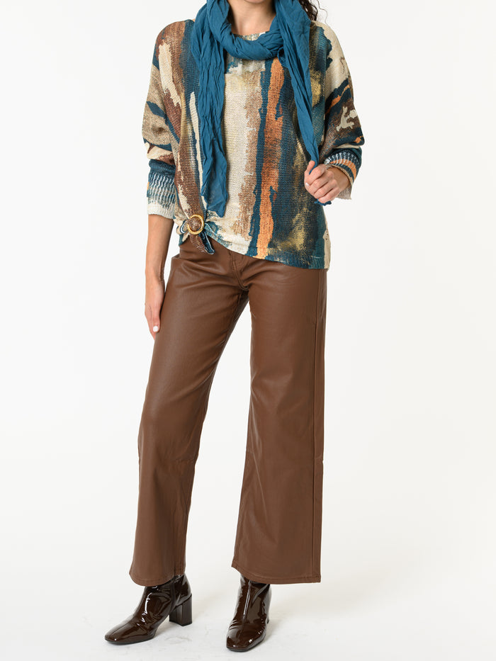 NEW - Chandail bleu sarcelle et beige avec dorures