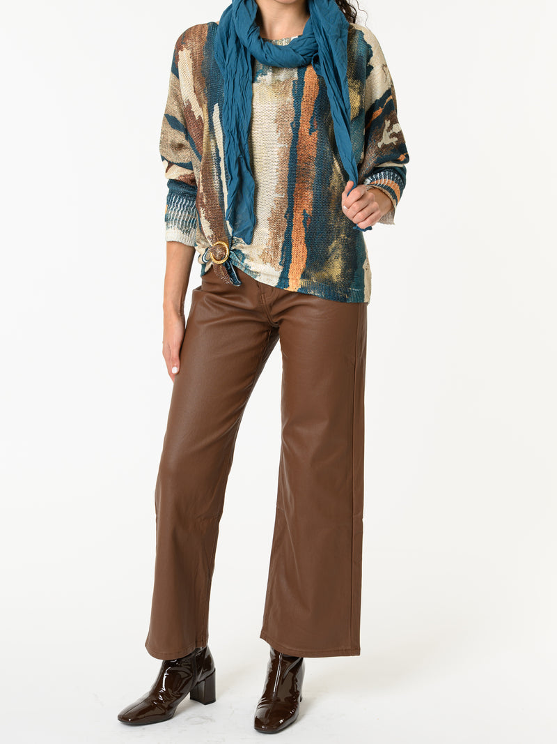 NEW - Chandail bleu sarcelle et beige avec dorures