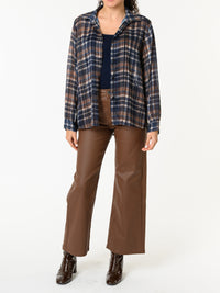 NEW - Chemise bleue à carreaux bruns et beiges