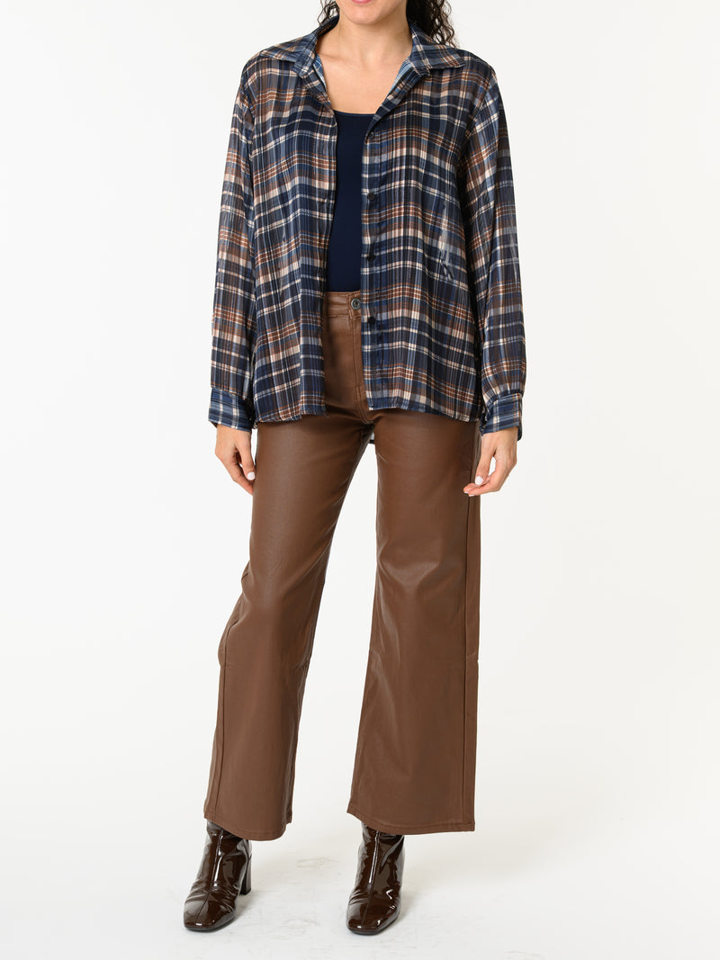 NEW - Chemise bleue à carreaux bruns et beiges