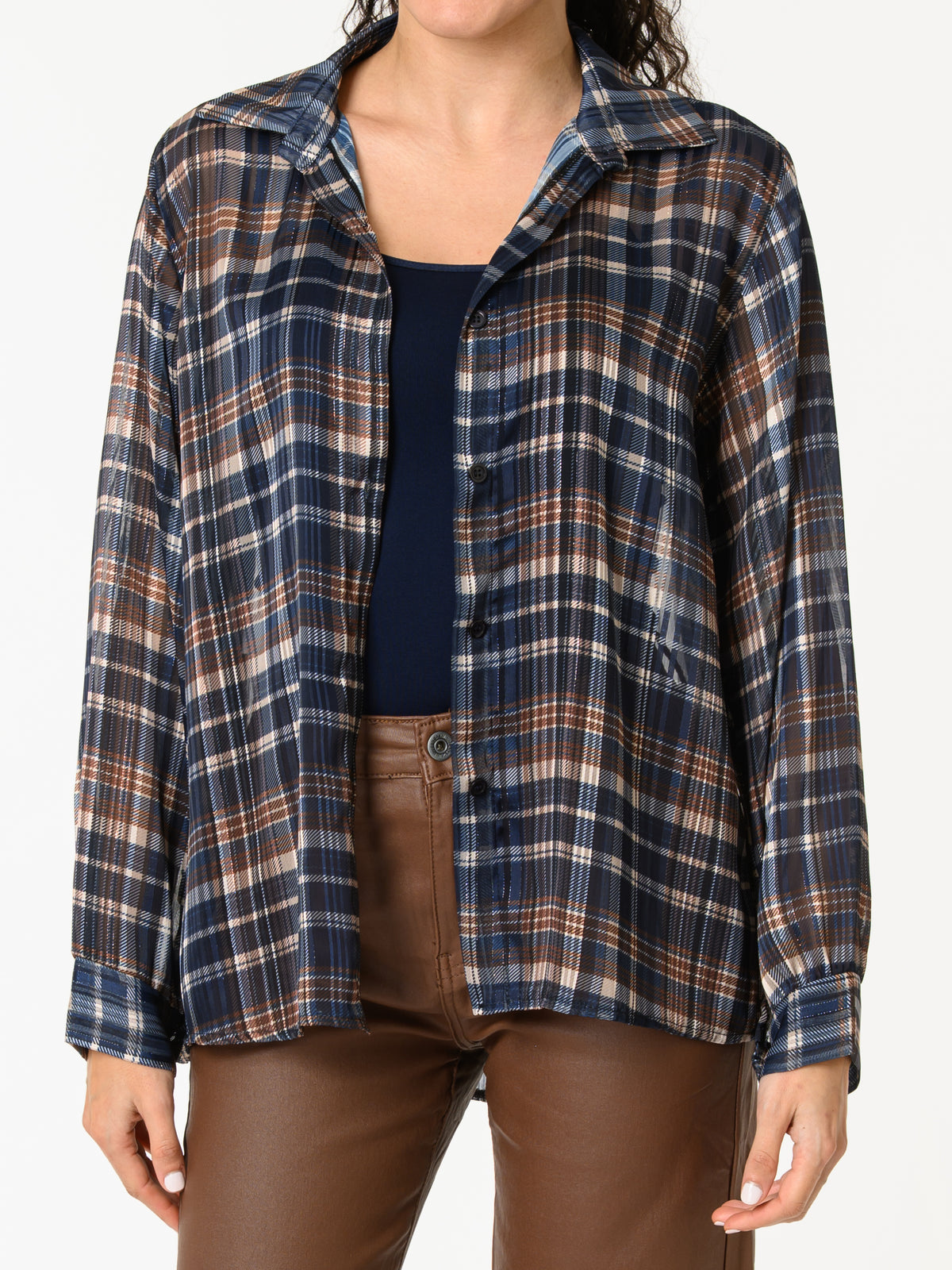 NEW - Chemise bleue à carreaux bruns et beiges