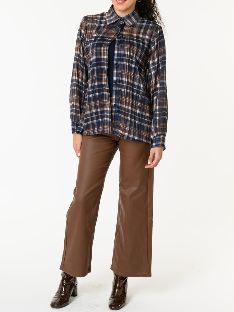 NEW - Chemise bleue à carreaux bruns et beiges