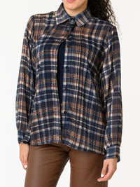 NEW - Chemise bleue à carreaux bruns et beiges