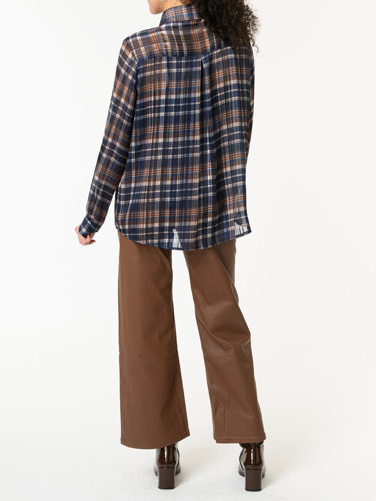 NEW - Chemise bleue à carreaux bruns et beiges