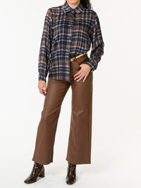 NEW - Chemise bleue à carreaux bruns et beiges