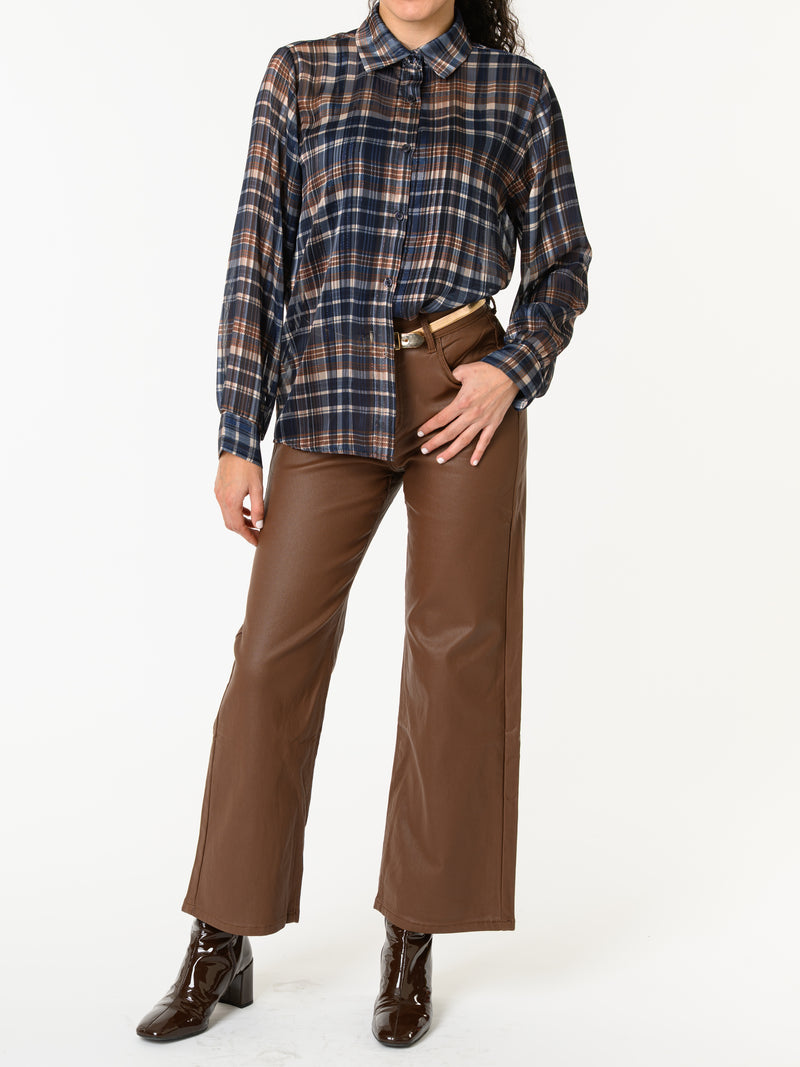 NEW - Chemise bleue à carreaux bruns et beiges