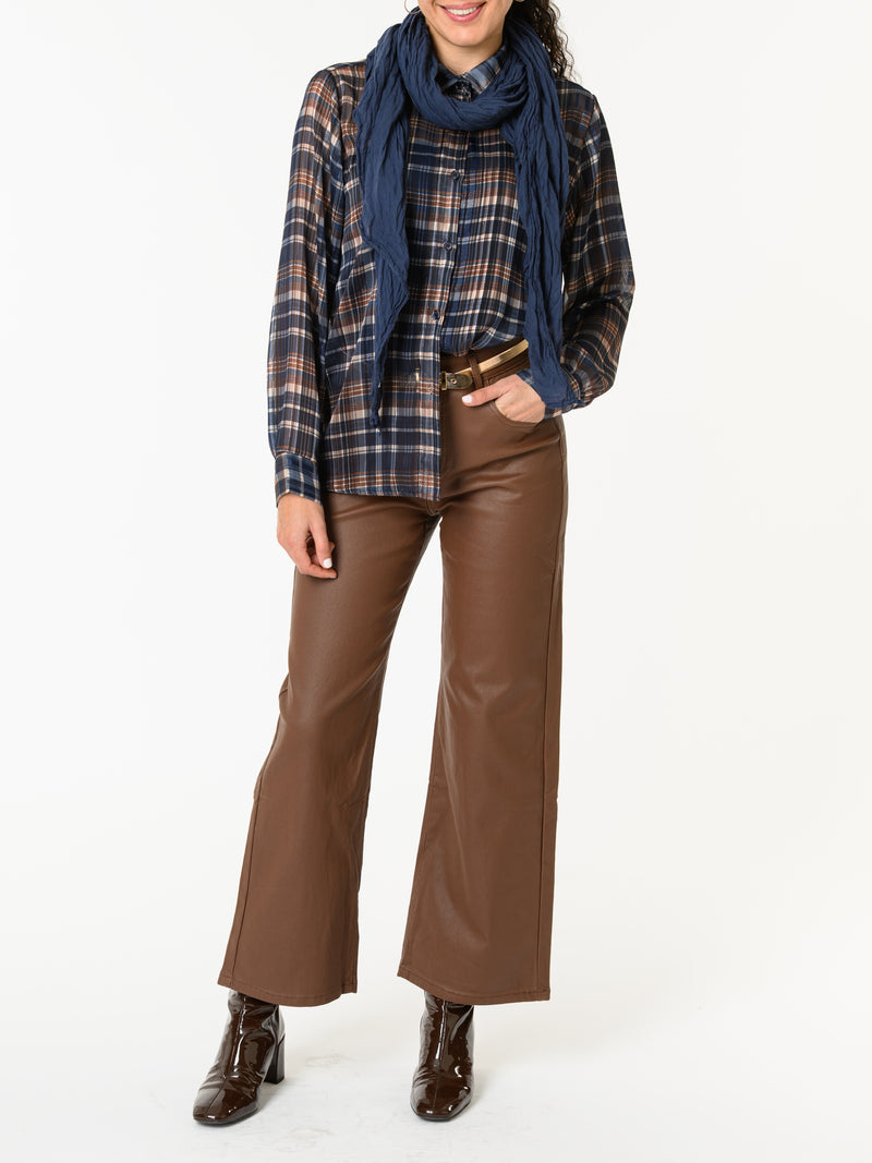 NEW - Chemise bleue à carreaux bruns et beiges