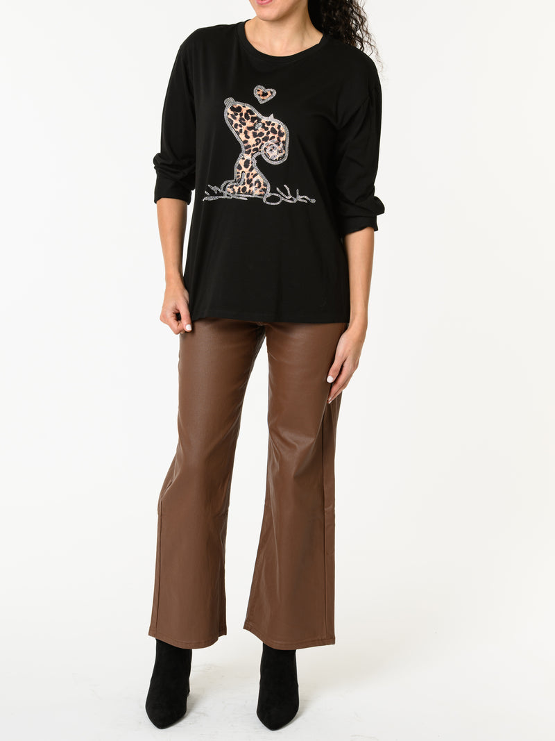 NEW - Chandail noir avec imprimé de Snoopy léopard