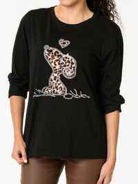 NEW - Chandail noir avec imprimé de Snoopy léopard