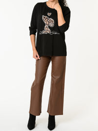 NEW - Chandail noir avec imprimé de Snoopy léopard