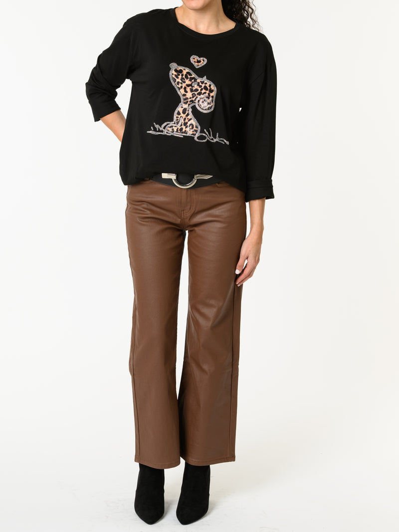 NEW - Chandail noir avec imprimé de Snoopy léopard