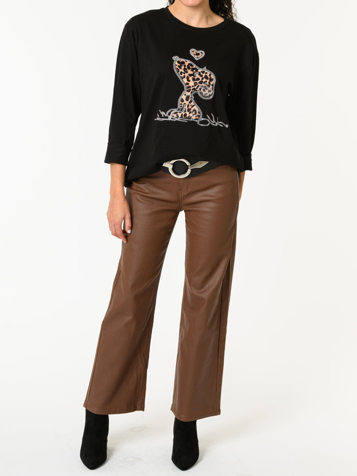 NEW - Chandail noir avec imprimé de Snoopy léopard