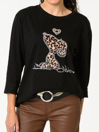 NEW - Chandail noir avec imprimé de Snoopy léopard