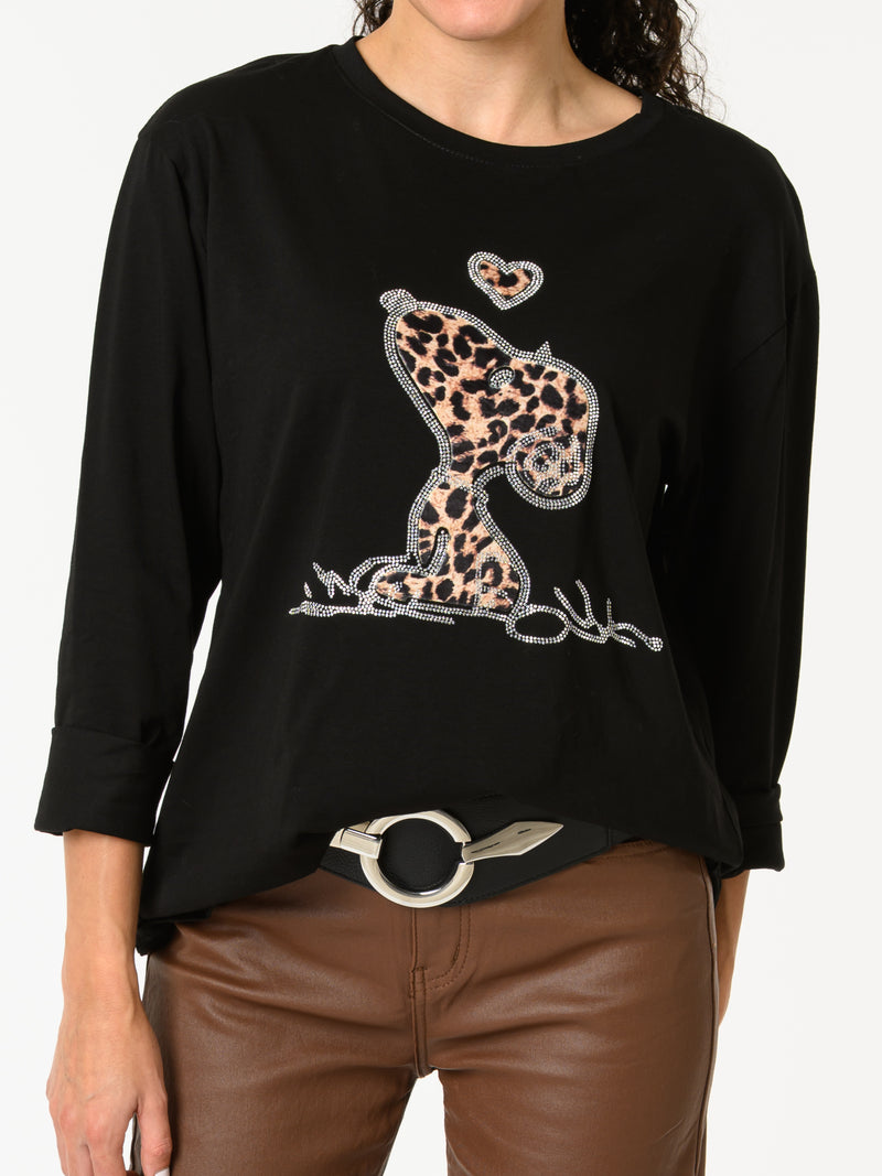 NEW - Chandail noir avec imprimé de Snoopy léopard