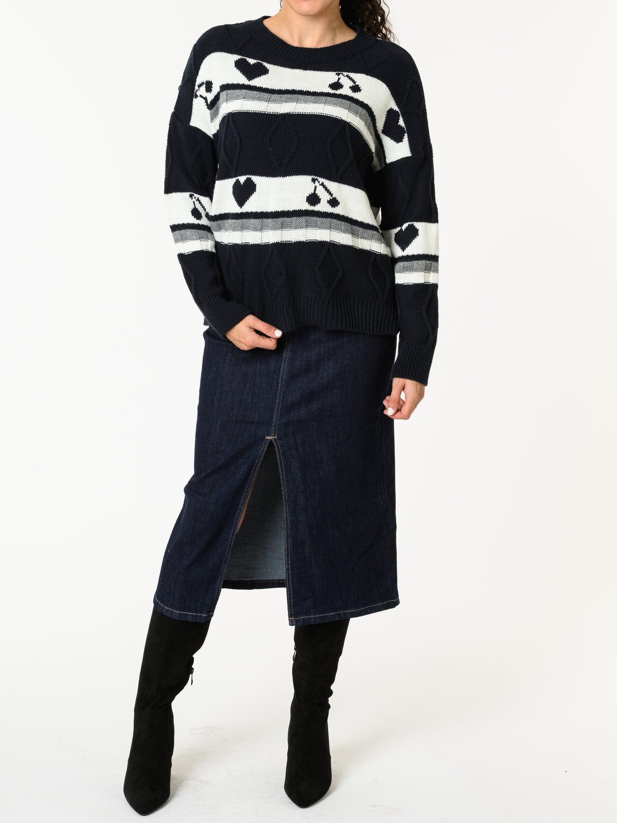 NEW - Chandail bleu marin et blanc à manches longues