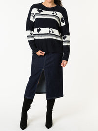 NEW - Chandail bleu marin et blanc à manches longues