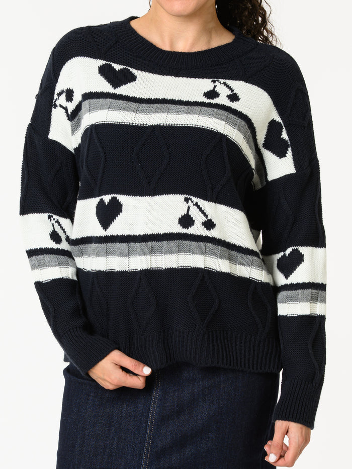 NEW - Chandail bleu marin et blanc à manches longues