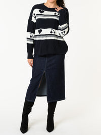 NEW - Chandail bleu marin et blanc à manches longues