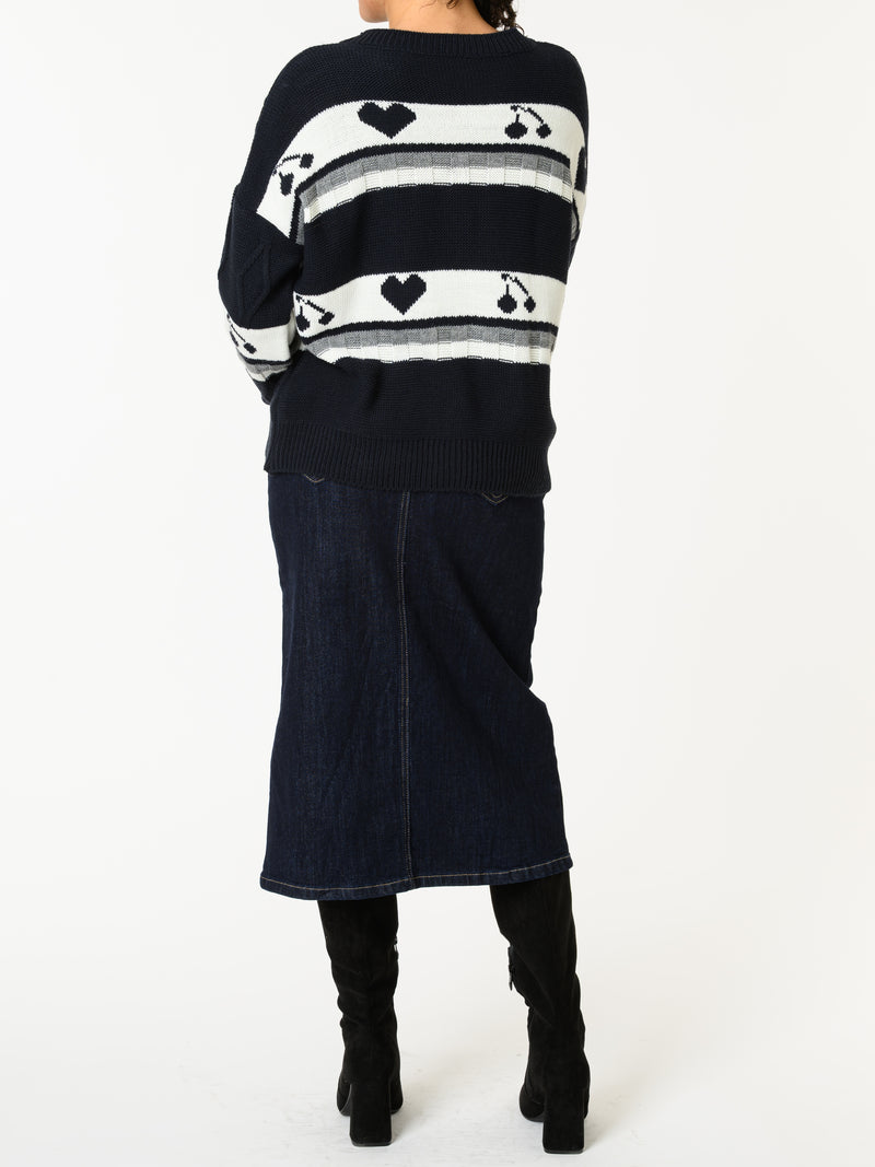 NEW - Chandail bleu marin et blanc à manches longues