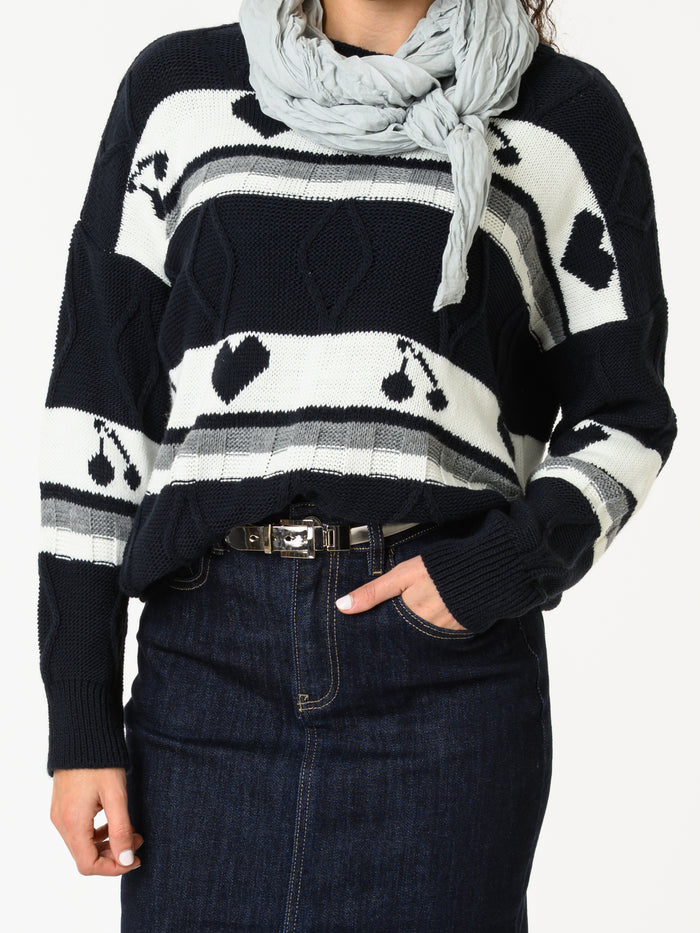 NEW - Chandail bleu marin et blanc à manches longues