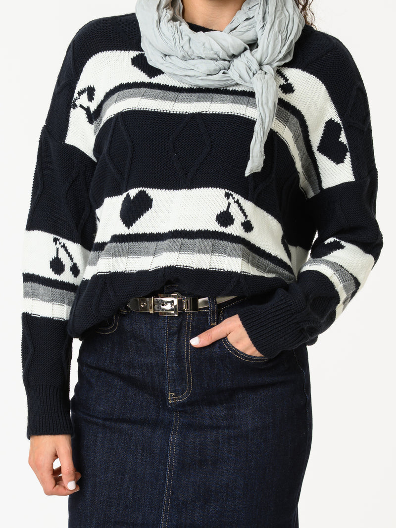 NEW - Chandail bleu marin et blanc à manches longues