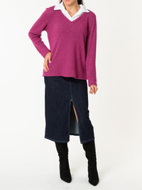 NEW - Chandail fuchsia avec col chemise