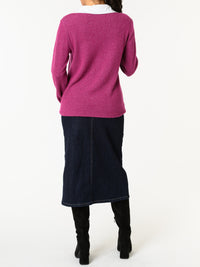 NEW - Chandail fuchsia avec col chemise