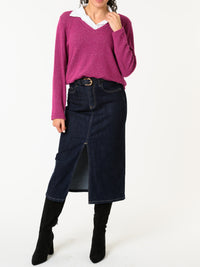 NEW - Chandail fuchsia avec col chemise