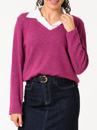 NEW - Chandail fuchsia avec col chemise