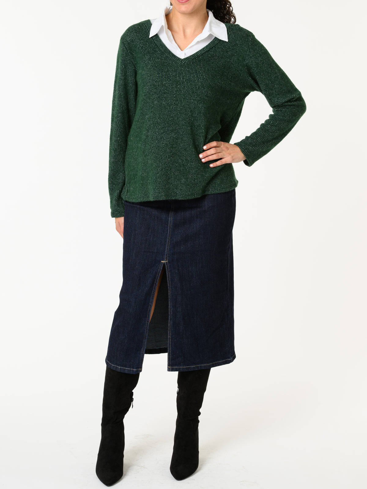 NEW - Chandail vert avec col chemise