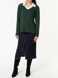 NEW - Chandail vert avec col chemise