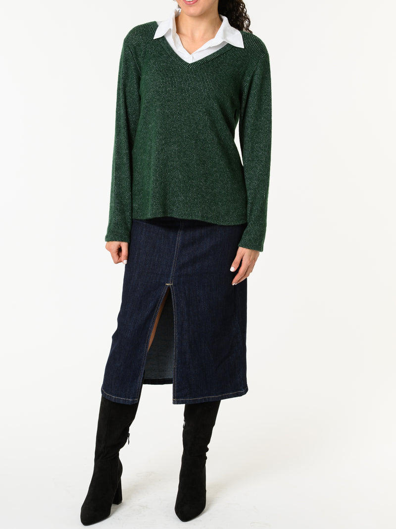 NEW - Chandail vert avec col chemise