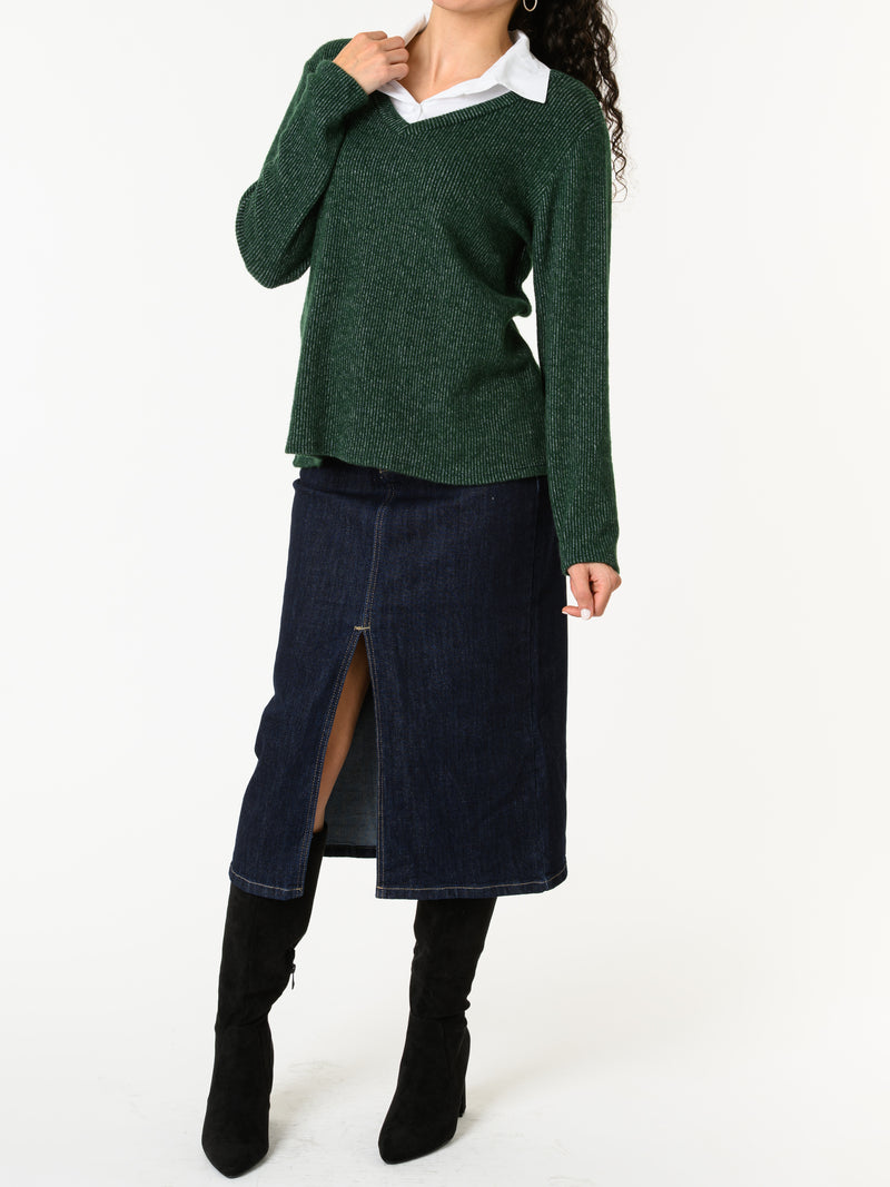 NEW - Chandail vert avec col chemise