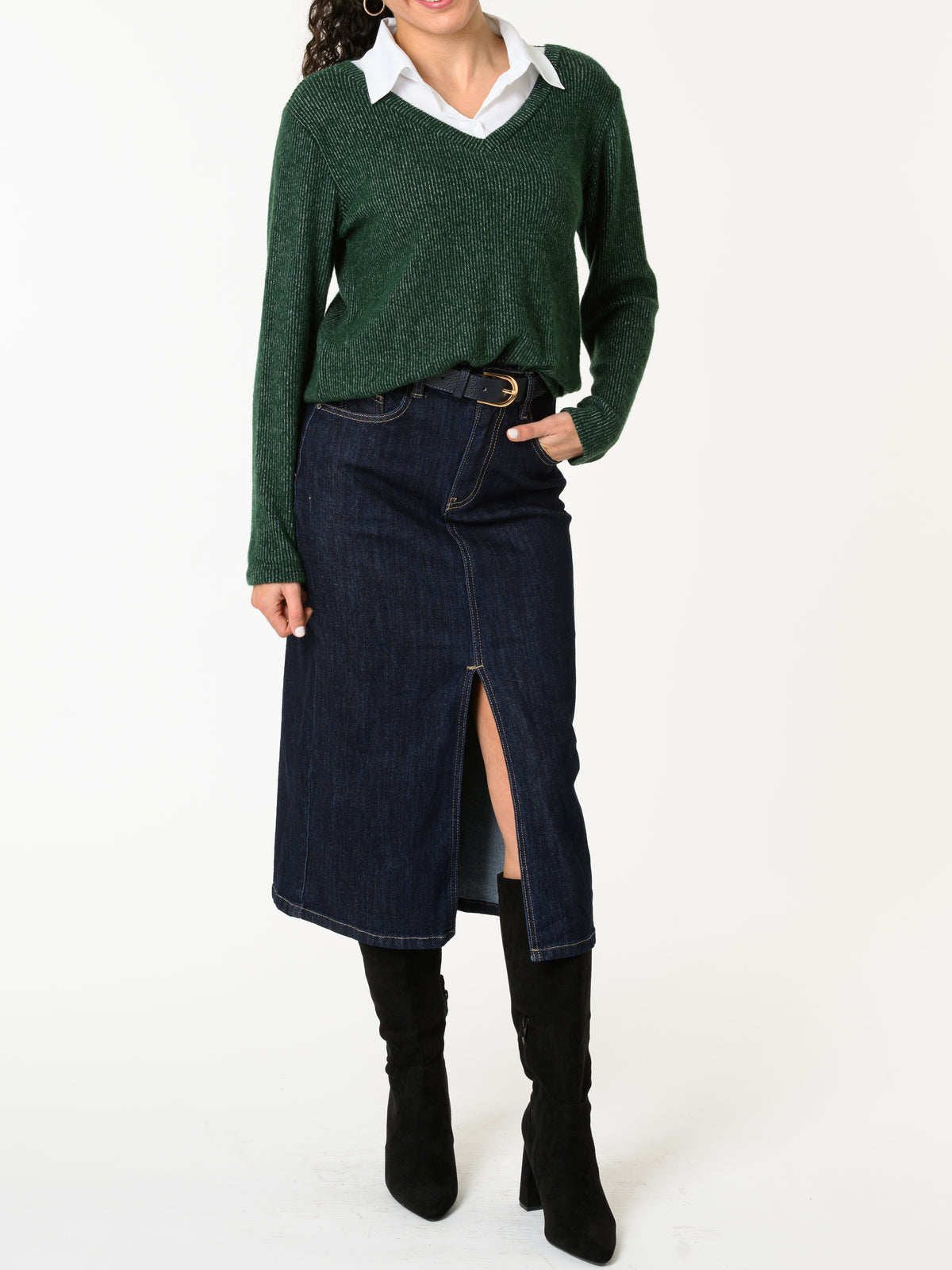 NEW - Chandail vert avec col chemise