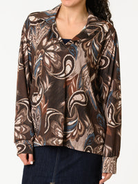 NEW - Blouse brune avec imprimé de plumes