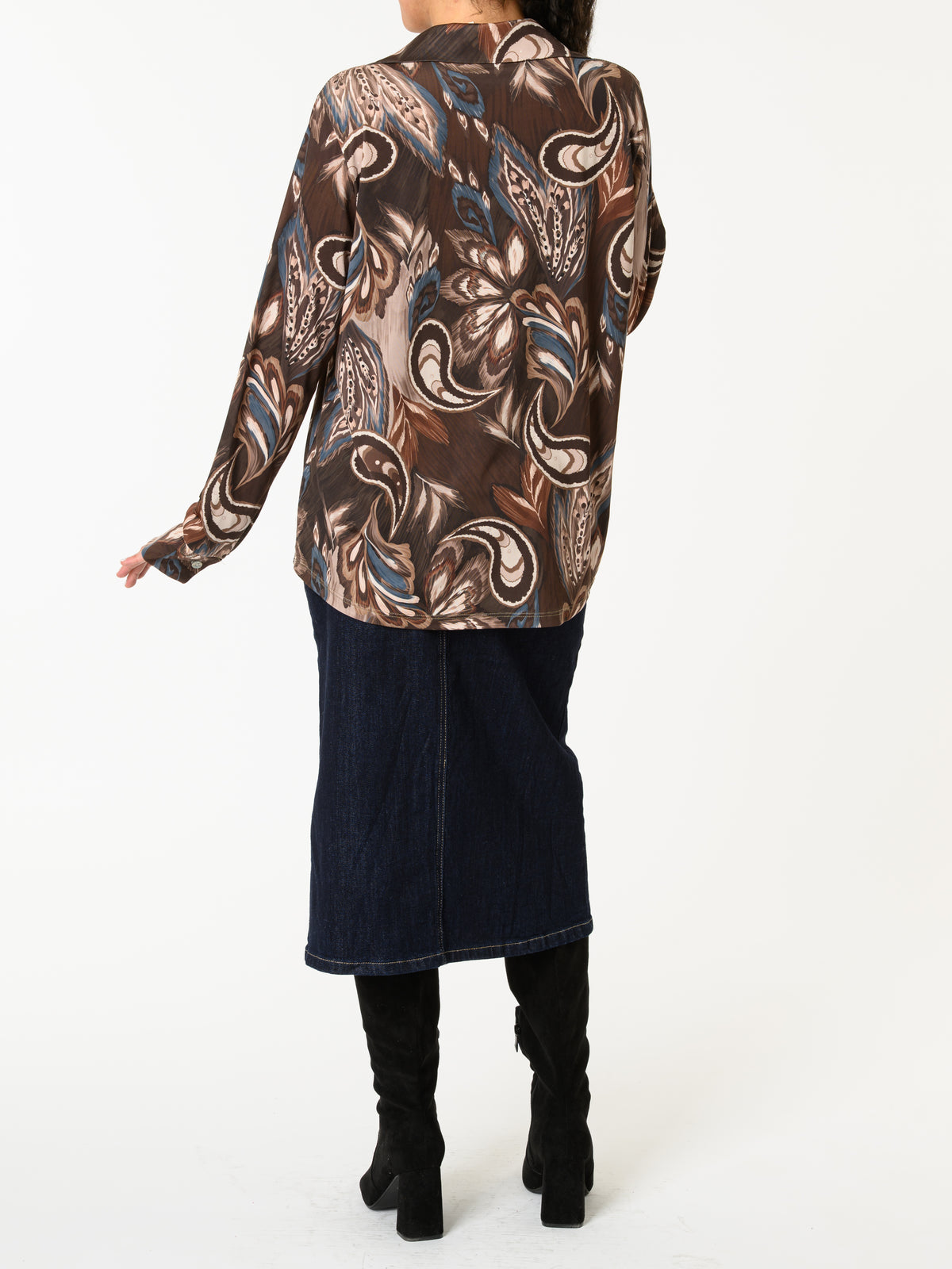 NEW - Blouse brune avec imprimé de plumes