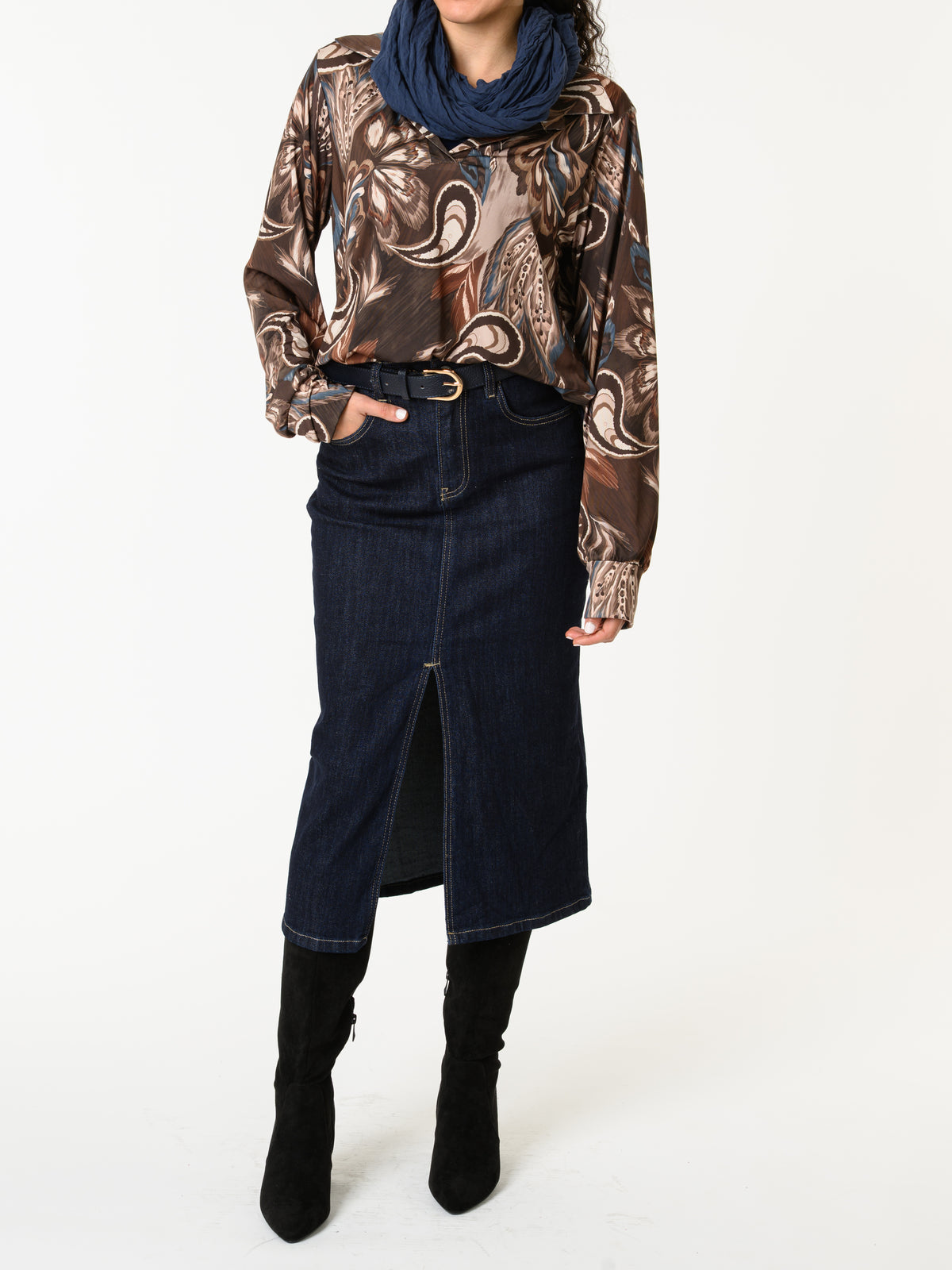 NEW - Blouse brune avec imprimé de plumes