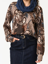 NEW - Blouse brune avec imprimé de plumes