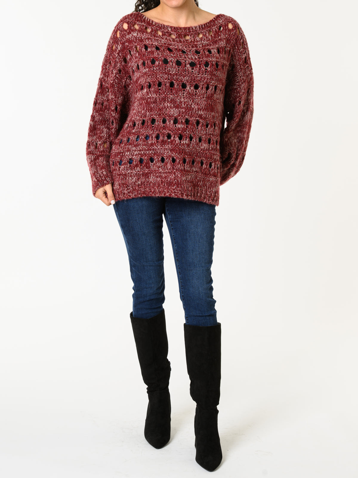 NEW - Chandail bourgogne et blanc en tricot