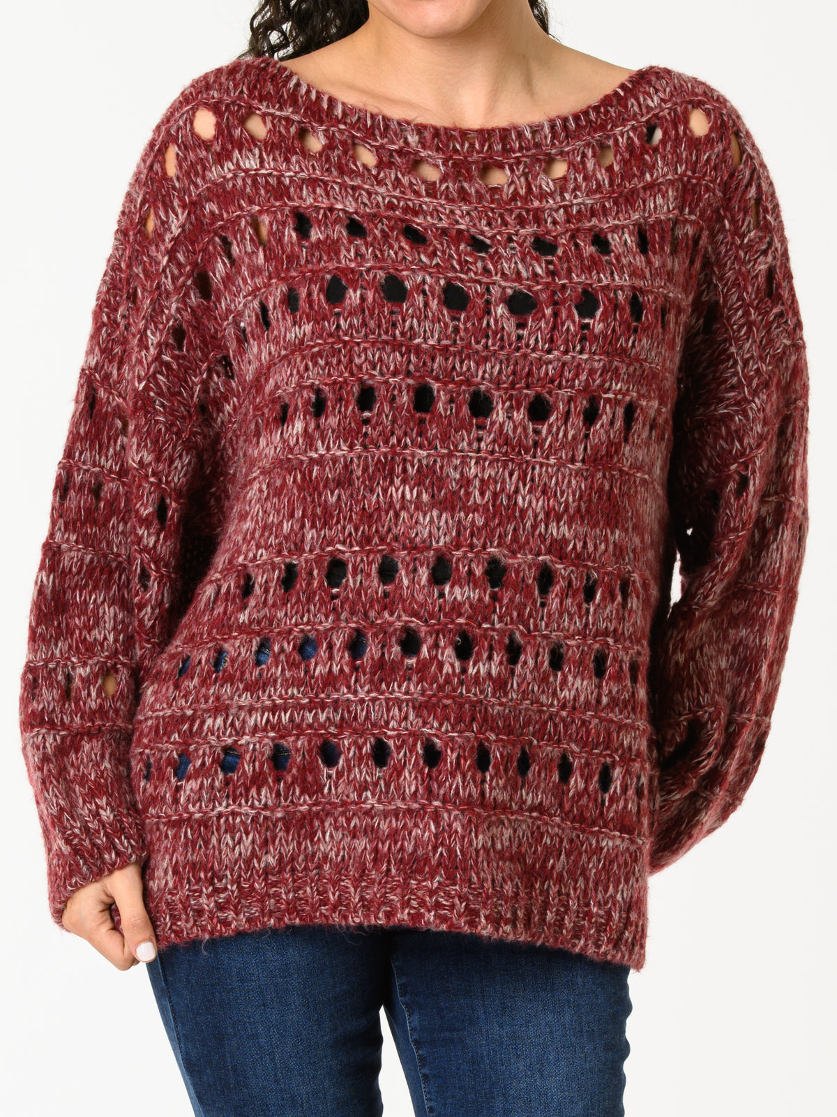 NEW - Chandail bourgogne et blanc en tricot