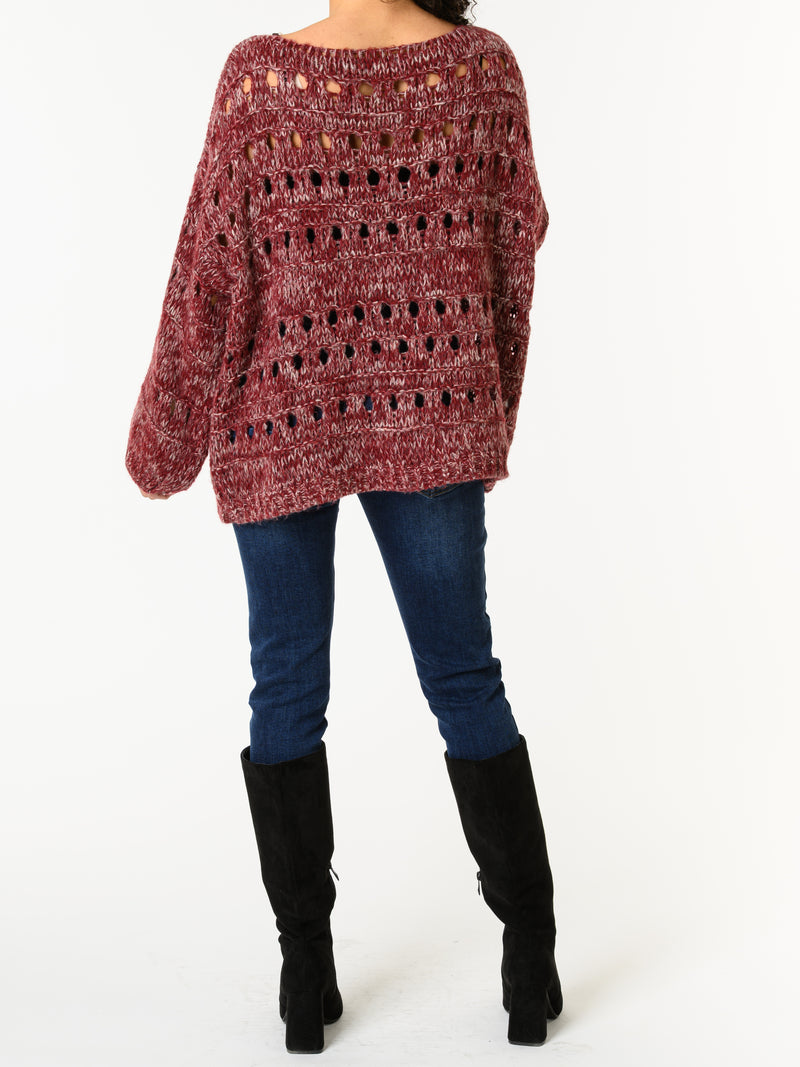 NEW - Chandail bourgogne et blanc en tricot