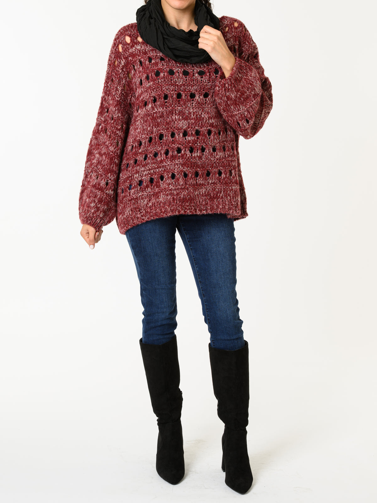 NEW - Chandail bourgogne et blanc en tricot