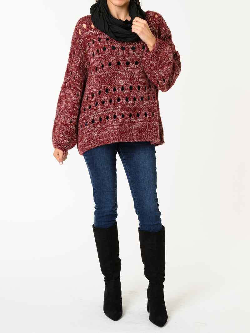 NEW - Chandail bourgogne et blanc en tricot