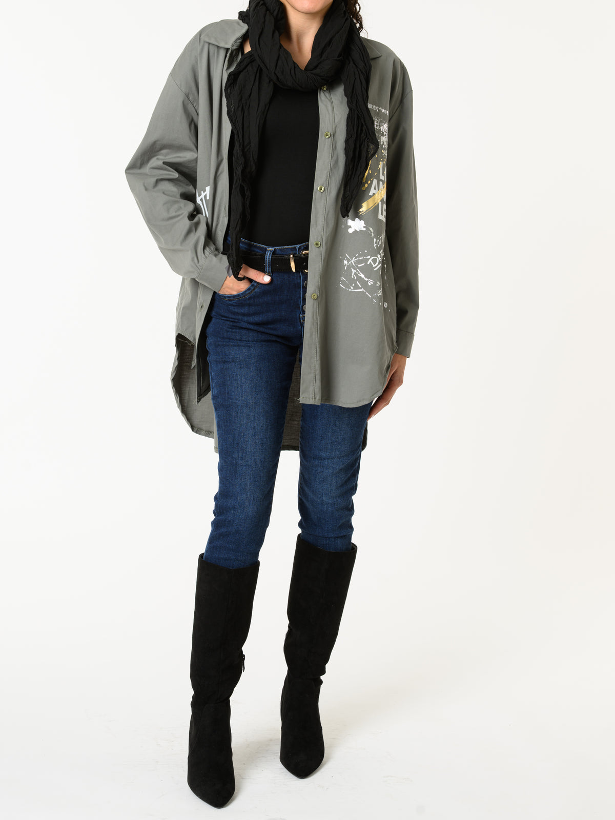 NEW - Chemise kaki avec imprimé d'écritures blanches