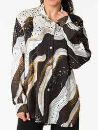 NEW - Chemise blanc et noir avec imprimé d'étoiles et galaxie